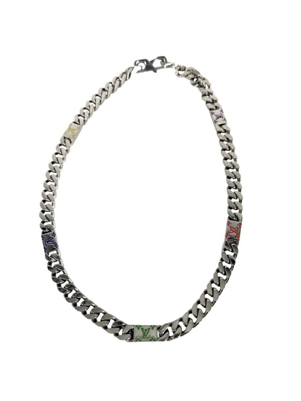 Louis Vuitton Necklace LV Mosaic Chain Silver Multicolor